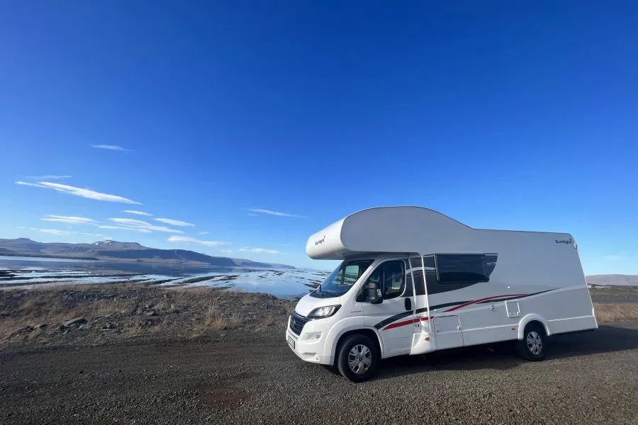 Explorer Compact motorhome near an Icelandic waterfall